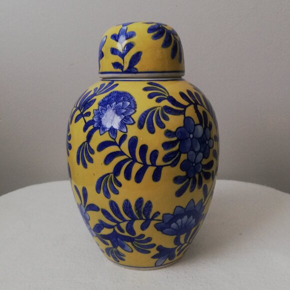 Vintage Blue & Yellow Ginger Jar - Picture 1 of 5